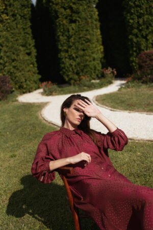 Burgundy Polka-Dot Shirt Dress
