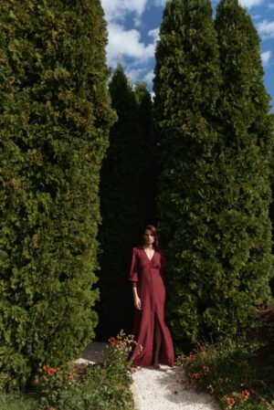 Burgundy Polka-Dot Gown