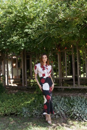 Silk Orchid-Print Midi Skirt