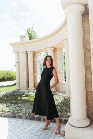 Wool Midi Dress with Bow Detail